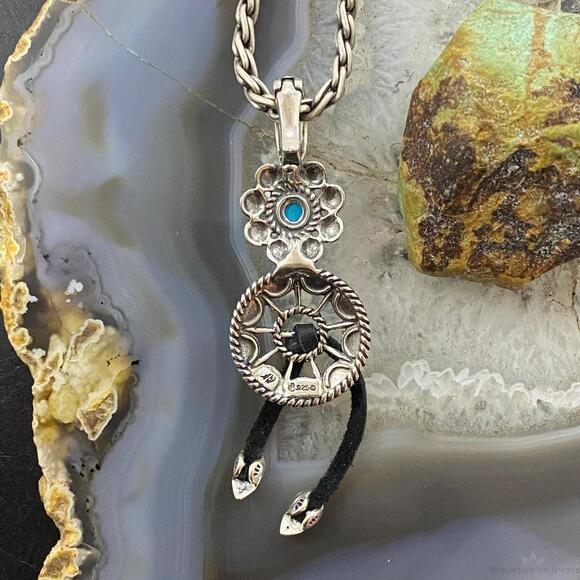 Carolyn Pollack Southwestern Style Sterling Turquoise Flower Shield Pendant - Picture 6 of 10